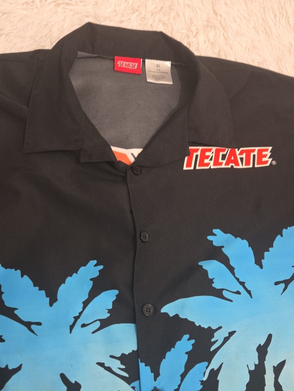 TecateTropical Men's Black Button-Up Shirt with Blue Palm Print Size XL
